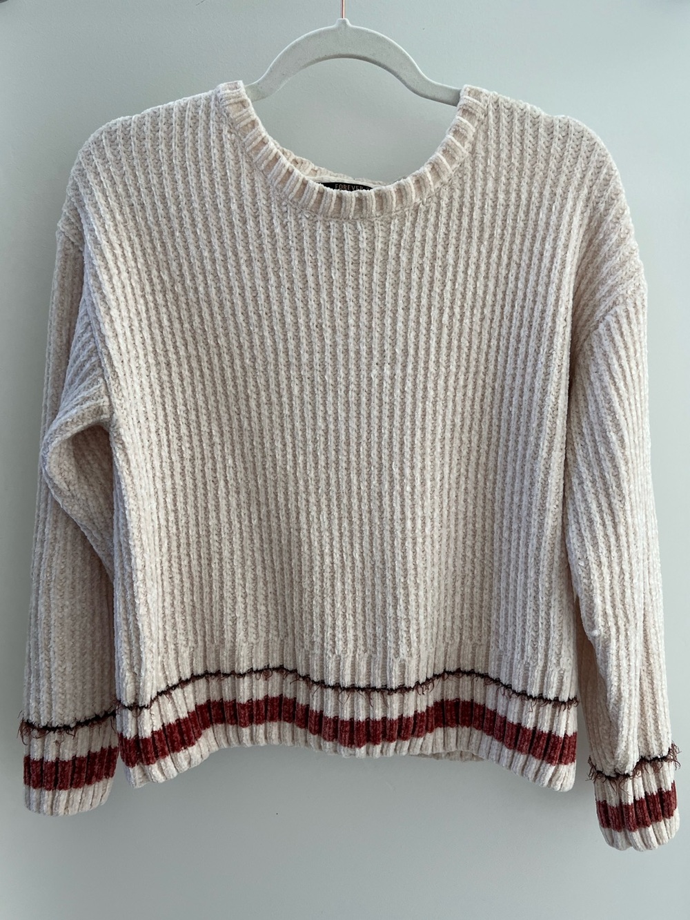 Forever 21 Contemporary Cream Ribbed Sweater